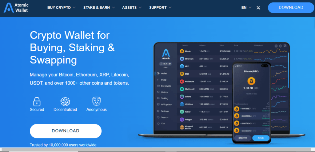 Atomic Wallet Home Page Screenshot