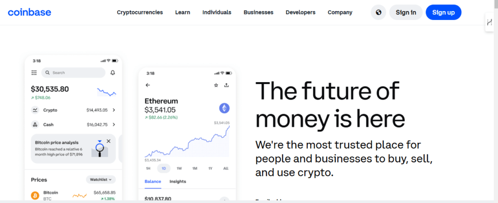 Coinbase Home PAge Screenshot