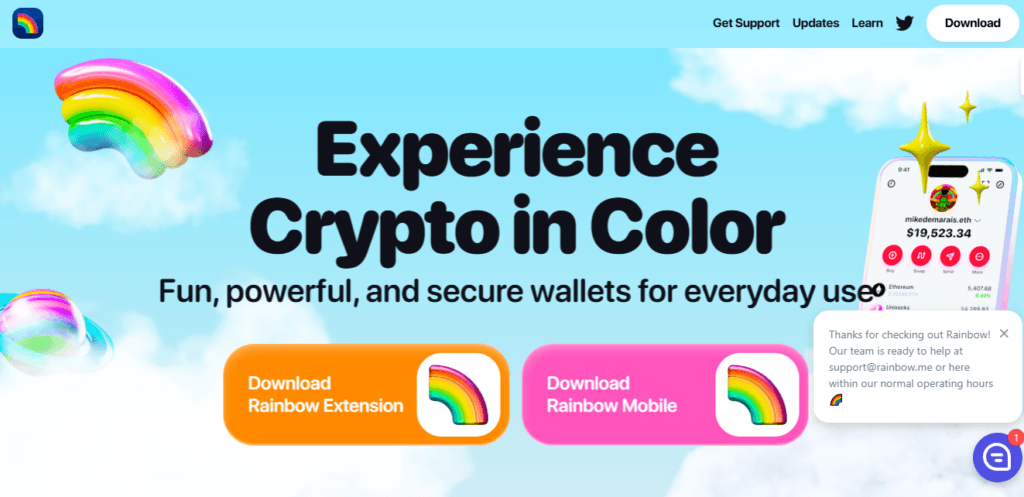 Rainbow Wallet Home PAge Screenshot