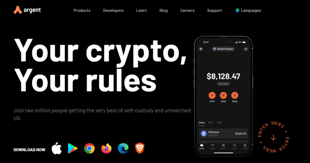 Argent Wallet Home Page Screenshot